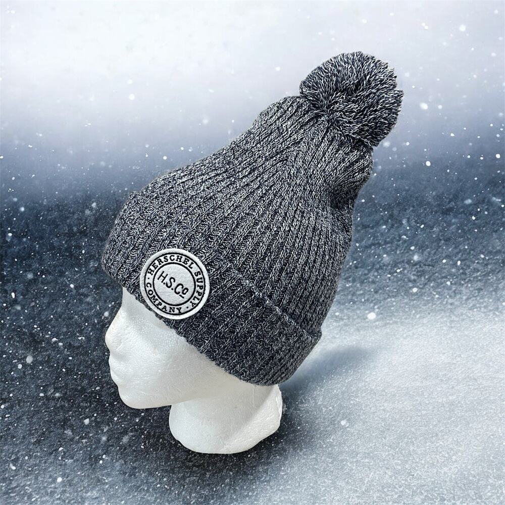 Hershel Supply Co. Women's Gray & Black Rib Knit Pom Pom Beanie Cap Hat One Size